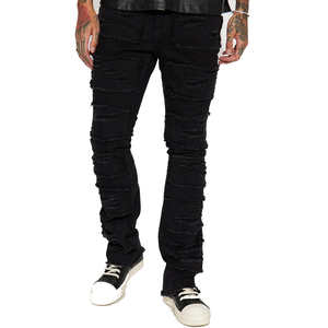 Jeans en denim décontractés pour hommes, coupe évasée haute, couleur foncée, vente en gros à prix bas, meilleur design, personnalisables, meilleures ventes, avec logo de marque personnalisé - Product Image 2