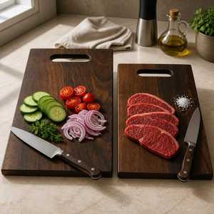 Planche à découper rectangulaire en bois écologique japonaise avec poignée, en bois brun foncé, bloc de découpe de cuisine durable en acacia - Product Image 6