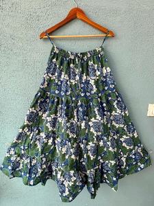 Casual Elastic Waist Breathable and Sustainable Indian <b>Floral</b> Cotton <b>Skirt</b> Hand Block Print Nonwoven Weaving Method - Product Image 3