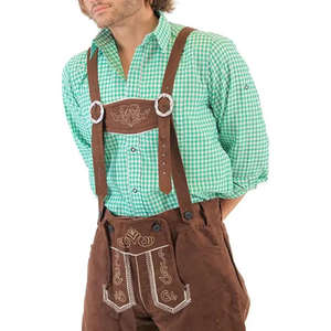Traje de Lederhosen para Hombre para el Oktoberfest, de Cuero Genuino de Cabra, con Detalle de Hongo y Pantalón Corto - Product Image 1