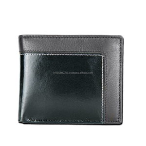 Portefeuille à deux volets pour hommes de luxe classique Fentes pour cartes RFID en cuir véritable Fermeture ouverte minimaliste Motif lisse Longueur courte Polyester - Product Image 1