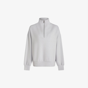 Sudadera de Forro Polar con Capucha y Media Cremallera para Mujer, Ajuste Holgado, Color Liso, Hombros Caídos, Transpirable y Antiarrugas - Product Image 2
