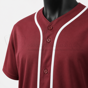 Maillot de baseball unisexe bordeaux à manches courtes, boutonné sur le devant, 100 % polyester, tissu en maille, personnalisable avec le nom de l'équipe, respirant, séchage rapide - Product Image 6