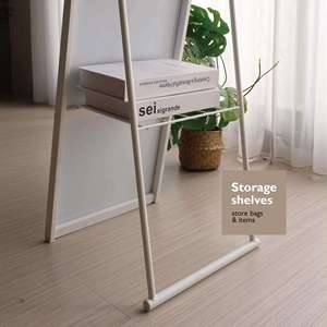 Espejo de estilo urbano con dos niveles de almacenamiento y ganchos metálicos, marco resistente para dormitorio y armario. - Product Image 3