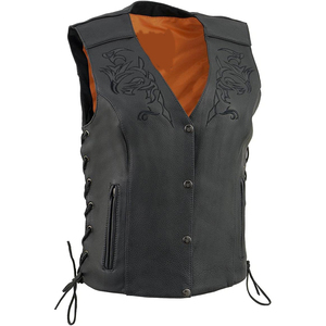 Chaleco de Motociclista de Cuero Clásico Premium para Mujer Samroz Sports con Bordado Artístico - Product Image 2