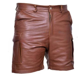 Shorts cargo en cuir véritable noir pour homme, vêtements en cuir écologiques, respirants, séchage rapide, shorts 100% cuir véritable - Product Image 1