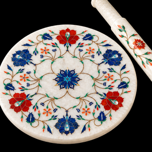 White Marble Inlay Flower Traditional Polished <b>Decorative</b> <b>Plate</b> Stone Craft Tray for Home Anniversary Graduation Diwali Wedding - Product Image 2