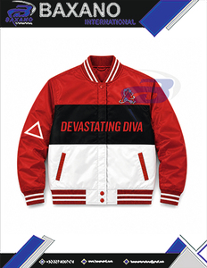 Delta | Sigma | Theta Sorority Women Embroidered Crop Racing <b>Jacket</b> Greek apparel <b>Vintage</b> Red & White Varsity Racing <b>Jacket</b> - Product Image 4