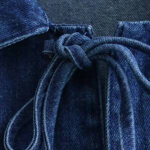 Women's Knitted Polyester Casual Front Button Lapel Bow <b>Tops</b> Bowknot Decor Long Sleeve Pocket Washed Denim Shirt All Seasons - Product Image 6