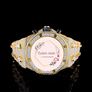 Reloj de Lujo con Diamantes Moissanite para Hombre, Estilo Hip Hop, Acero Inoxidable, Chapado en Oro, Movimiento Mecánico, Cristal de Zafiro, Correa de 20 mm - Product Image 1