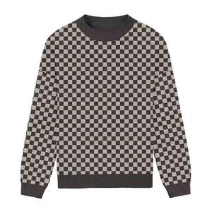Suéter de Punto Personalizado, Jacquard a Cuadros, Cuello Redondo, para Mujer - Product Image 3