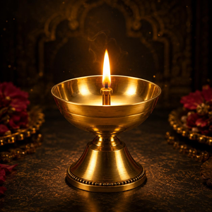 Brass Diya Traditional Oil Lamp Pooja Deepak with Brass Finish for Diwali Temple Home <b>Mandir</b> Aarti Festival Decoration Spiritual - Product Image 2