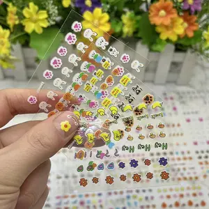 Korea Style 3D Nail Sticker Embossed Self Adhesive Multi Graffiti Flower Heart Shape Colorful Nail Art Sticker Decor