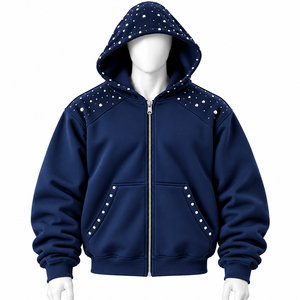 Sweat à capuche zippé pour homme, grande taille, en coton épais, respirant, avec poche, logo personnalisé imprimé, service OEM, en vente - Product Image 1