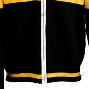 Pull tricoté épais rétro à rayures avec col polo et fermeture éclair intégrale, motif lettres grecques personnalisées, style vintage pour sororités et fraternités - Product Image 6
