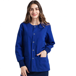 Women's Royal Blue Long Sleeve <b>Scrub</b> <b>Top</b> With Front Buttons And Pockets For Hospital Uniforms - Product Image 1