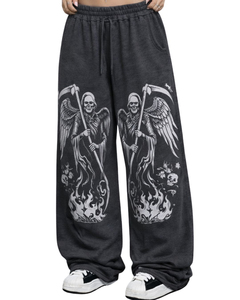 Pantalon de jogging ample en molleton gris anthracite personnalisé avec imprimé tête de mort Grim Reaper pour femme, style streetwear, sur mesure OEM - Product Image 1