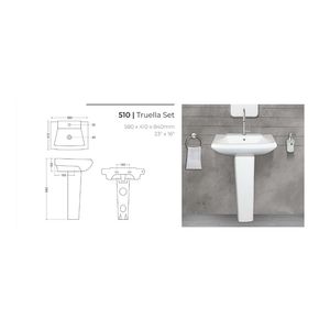 Elegante lavabo de cerámica con pedestal para lavandería, lavabo de baño de 580x410x840mm, lavabo de porcelana para lavar ropa, conjunto Truella - Product Image 5
