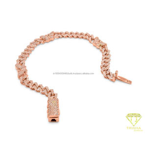 Bracelet unisexe en moissanite et diamant, maille cubaine, en argent sterling 925 avec finition or rose et maillons décoratifs uniques - Product Image 1