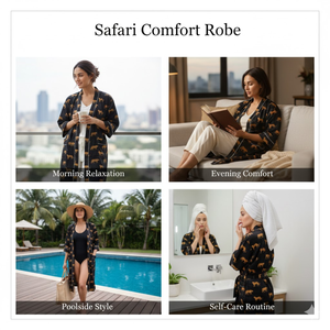 Kimono en coton à imprimé tigre noir exotique |   Peignoir pour femme à col en V et manches longues avec poches |   Chef-d'œuvre de vêtements de nuit durables - Product Image 5