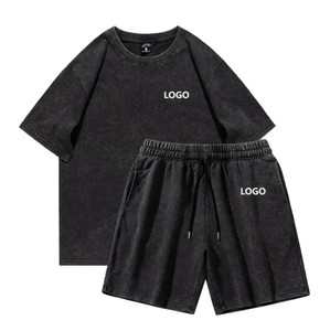 Ensemble t-shirt et short bleu clair pour homme, col rond, couleur unie, tenue décontractée, vêtements en tricot à séchage rapide, ensemble d'été pour homme en solde - Product Image 4