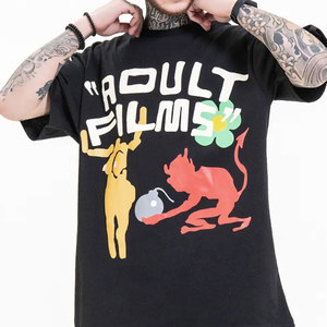 T-shirt noir surdimensionné pour homme avec imprimé logo recyclé coloré au dos, style streetwear, manches courtes, jersey de coton, col rond - Product Image 5