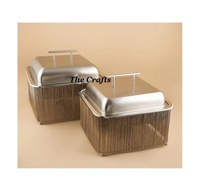 Plat de service tendance en fer et acier avec couvercle métallique, couleur noir et or, chauffe-plat en gros - Product Image 6