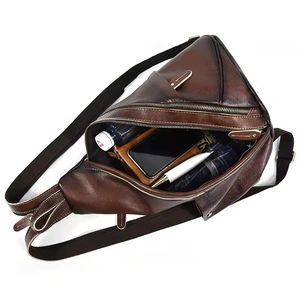 Sac de poitrine vintage en cuir véritable, sac à bandoulière, fermeture éclair, durable, usage quotidien, toutes saisons, sac pour homme - Product Image 5