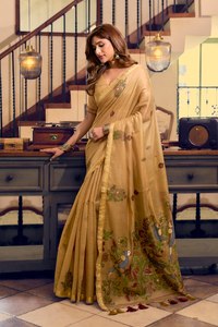 Magnifique et charmant sari en coton Khadi, Minakari, pur, de créateur, traditionnel, ethnique indien, pour mariée et fête, séchage rapide - Product Image 4