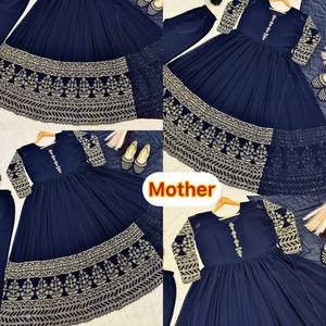 Trending New Designer Mom-Daughter Combo Heavy Faux Georgette Wrinkle-Free Reversible Party Salwar Kameez Set - Product Image 6