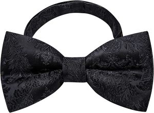 Noeud papillon en soie imprimé noir pré-noué, motif jacquard formel, accessoire pour homme - Product Image 2