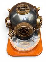 Réplique de casque de plongée antique en cuivre, sculpture nautique de collection, finition électroplaquée, découpe, impression, détails de moulage
