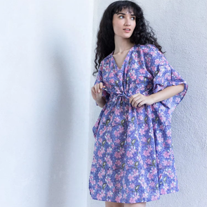 Mini estilo occidental Floral patrón sólido Vestido corto niñas mujeres 100% algodón impresión Digital Natural sostenible otoño - Product Image 1