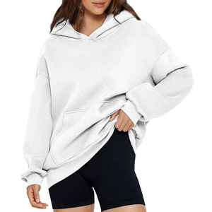 Sweat à capuche pull-over streetwear pour femme, gris chiné coréen, en molleton de coton tricoté, avec logo personnalisé, effet délavé à l'acide et badge imprimé, pour l'hiver - Product Image 4