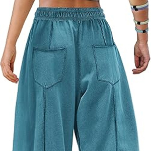 Pantalon large taille haute avec cordon de serrage, coupe décontractée, style streetwear, décontracté, 100% coton - Product Image 6