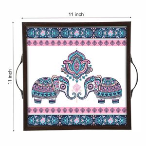 Bandeja de Servir de Madera con Diseño Floral Azul Cielo, Disponible para Mesa de Comedor, Decoración del Hogar, Opciones de Regalo Disponibles para la Venta - Product Image 6