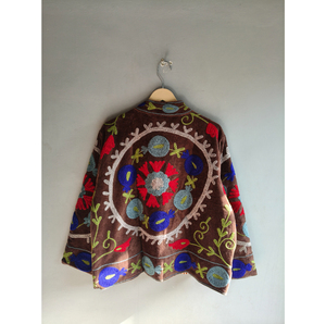 Hand Embroidered Breathable <b>Velvet</b> <b>Jacket</b> <b>Women</b> Mandarin Collar Floral Pattern Full Sleeve Autumn Bohemian Style Eco-Friendly - Product Image 6