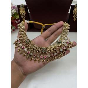 Indian Ethnic Tejal Premium Gold Plated Bridal Chorski Necklace & Earring <b>Set</b> - Product Image 2