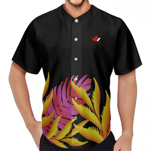 Maillot de baseball sublimé bleu marine pour homme avec motif floral, manches courtes, boutons sur le devant, respirant, vêtements de sport d'été - Product Image 2