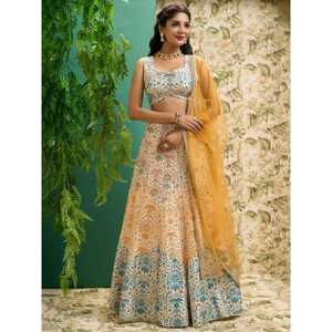 ผ้าไหมพิมพ์ลายสีขาวนวลที่น่าทึ่งสำหรับงานแต่งงาน lehenga choli กับ dupatta - Product Image 6