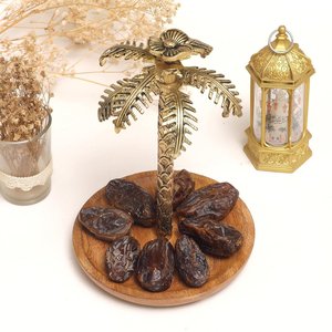 Modern Luxury Round Wooden Arabic Decorative <b>Tray</b> with Brass Palm Tree Handmade Dates Serving Bowl Party Disposable - Product Image 6