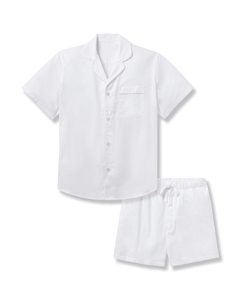 Conjunto de Camisa y Pantalones Cortos de Satén de Algodón Blanco para Hombre, Cuello Camisero, Color Sólido, Ropa Casual de Verano, Tela Transpirable - Product Image 4