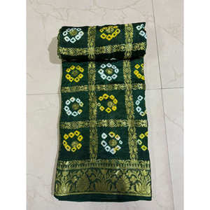 Handcrafted Rajasthani <b>Art</b> Silk Bandhani Saree with Decorative Border Premium Ethnic Wear for Women - Product Image 1