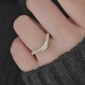 Bagues superposables ondulées demi-éternité en diamant de laboratoire pavé 0,88 ct certifié, bijoux de luxe élégants et modernes pour le quotidien, 14K - Product Image 2