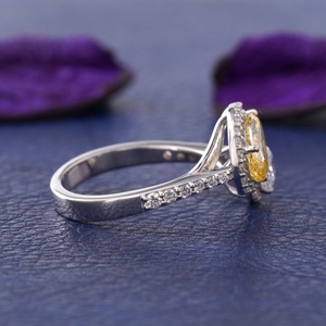 14K Gold Women's Engagement Ring Fancy Yellow Pear Cut Lab Grown Diamond White Diamond Halo IGI Anniversary Wedding <b>Gift</b> - Product Image 3