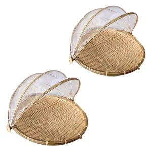 Plateau de séchage alimentaire en bambou de qualité supérieure avec filet en maille, plateau tissé naturel pour fruits, légumes et herbes - Product Image 1