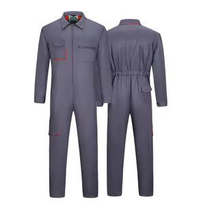Combinaison de travail bleu marine avec poches à bordure rouge, fermeture éclair intégrale sur le devant, combinaison industrielle - Product Image 2