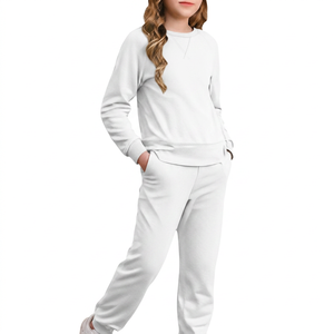 Women's <b>Pink</b> Cotton <b>Tracksuit</b> Full Sleeve Crew Neck Solid Color Casual Pants Set With Side Pockets Elastic Waist Autumn Wear - Product Image 6