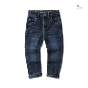 Pantalon en jean extensible de haute qualité pour garçons, style décontracté, coupe droite, taille mi-haute, délavé, blanc, pour tout-petits et enfants - Product Image 1