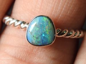 Bague de mariage en opale australienne, argent sterling 925, opale doublet pierre de naissance d'octobre, taille US 6.5, bijou classique fait main, cadeau pour - Product Image 4